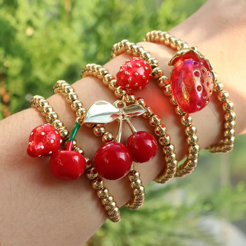 Wholesale Jewelry Cute Sweet Cherry Strawberry Copper Beaded Bracelets