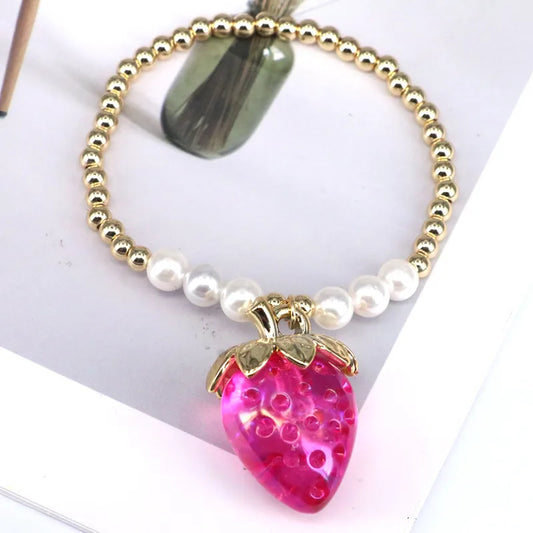 Wholesale Jewelry Cute Sweet Cherry Strawberry Resin Copper Pearl Bracelets