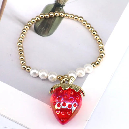 Wholesale Jewelry Cute Sweet Cherry Strawberry Resin Copper Pearl Bracelets