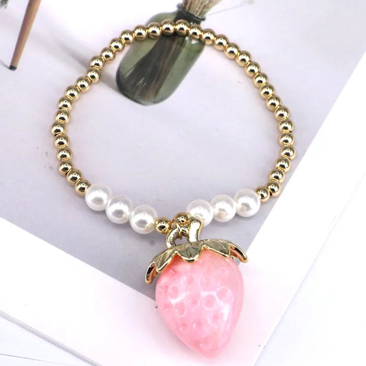 Wholesale Jewelry Cute Sweet Cherry Strawberry Resin Copper Pearl Bracelets