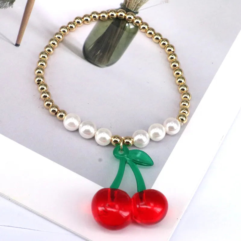 Wholesale Jewelry Cute Sweet Cherry Strawberry Resin Copper Pearl Bracelets