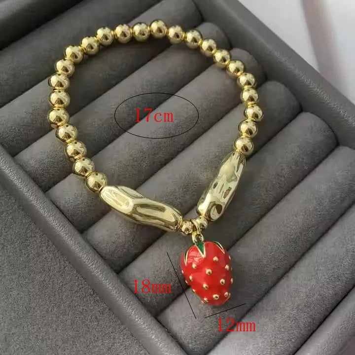 Wholesale Jewelry Cute Sweet Strawberry Artificial Crystal Copper Bracelets