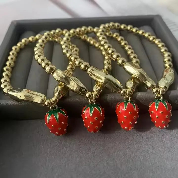 Wholesale Jewelry Cute Sweet Strawberry Artificial Crystal Copper Bracelets