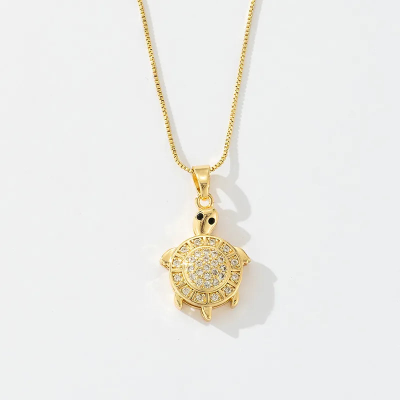 Wholesale Jewelry Casual Cute Artistic Tortoise Copper Zircon 18K Gold Plated Inlay Pendant Necklace