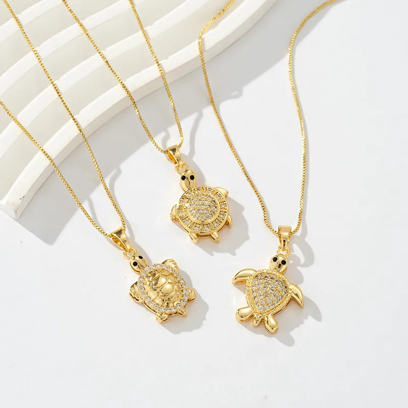 Wholesale Jewelry Casual Cute Artistic Tortoise Butterfly Copper Zircon 18K Gold Plated Inlay Pendant Necklace