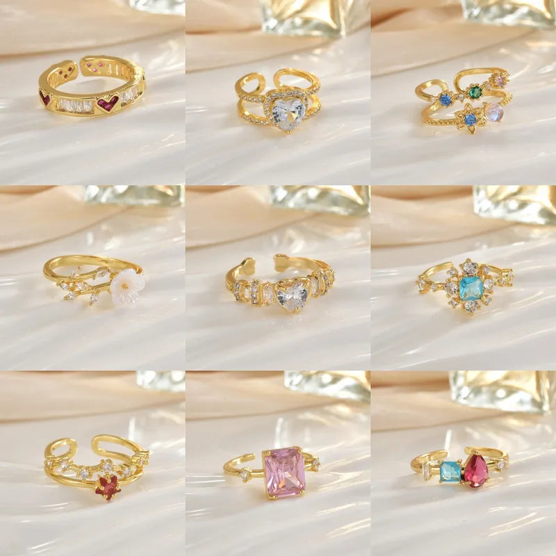 Wholesale Jewelry Elegant Classic Style Heart Shape Crown Copper Plating Open Rings Rings