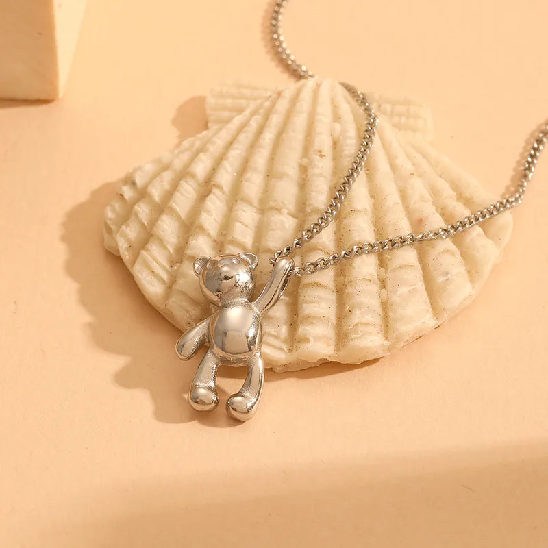 Wholesale Jewelry Elegant Cute Bear Solid Color 304 Stainless Steel 18K Gold Plated Pendant Necklace