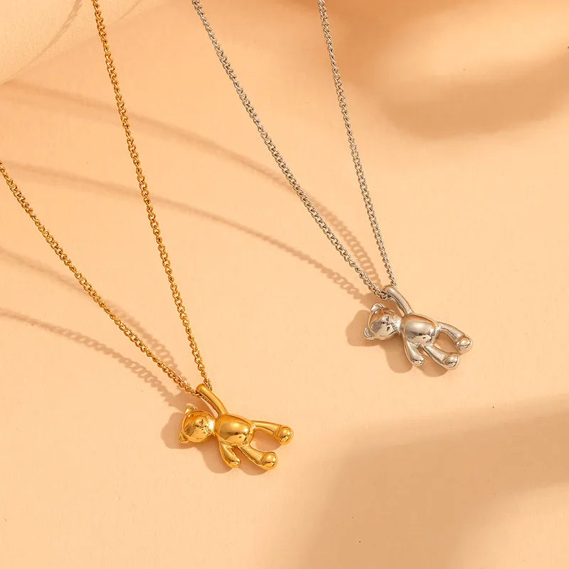 Wholesale Jewelry Elegant Cute Bear Solid Color 304 Stainless Steel 18K Gold Plated Pendant Necklace