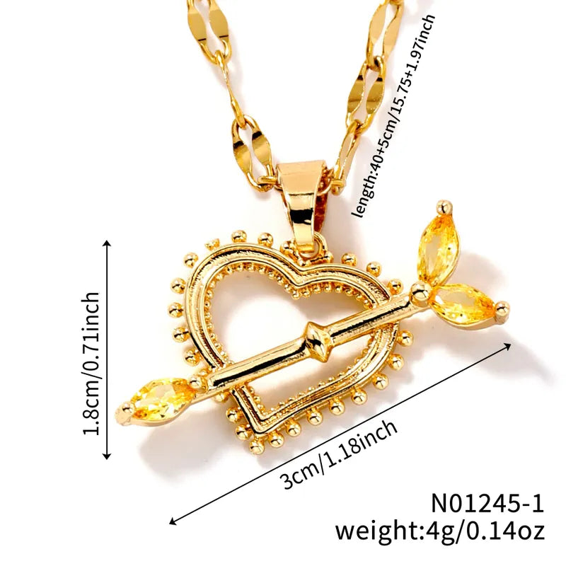 Wholesale Jewelry Elegant Cute Lady Heart Shape 304 Stainless Steel Copper Zircon K Gold Plated Rhodium Plated Three-dimensional Inlay Pendant Necklace