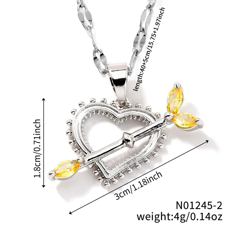 Wholesale Jewelry Elegant Cute Lady Heart Shape 304 Stainless Steel Copper Zircon K Gold Plated Rhodium Plated Three-dimensional Inlay Pendant Necklace