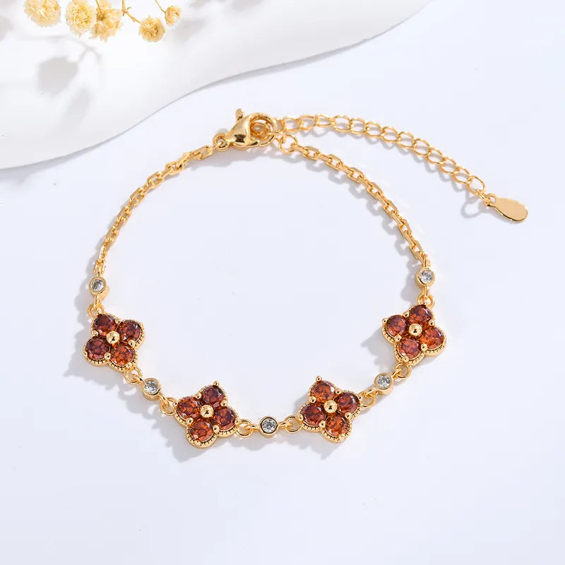 Wholesale Jewelry Elegant Four Leaf Clover Copper Zircon Plating Flowers Bracelets