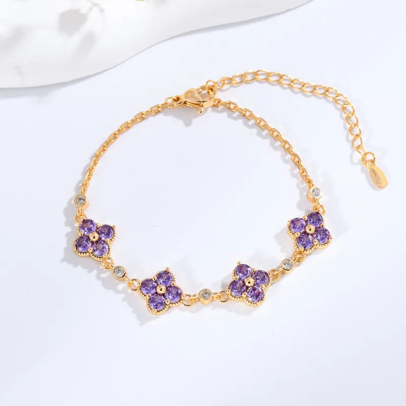 Wholesale Jewelry Elegant Four Leaf Clover Copper Zircon Plating Flowers Bracelets