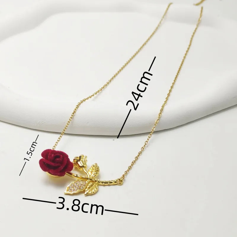 Wholesale Jewelry Elegant French Style Commute Rose 304 Stainless Steel Copper Rhinestones 18K Gold Plated Inlay Necklace