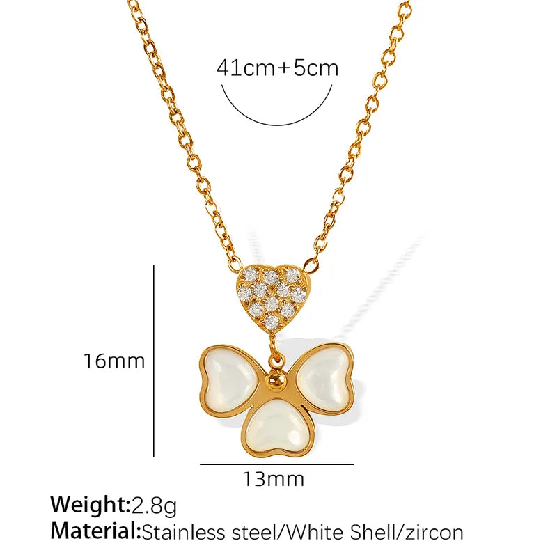 Wholesale Jewelry Elegant French Style IG Style Four Leaf Clover 304 Stainless Steel Shell 18K Gold Plated Polishing Inlay Pendant Necklace