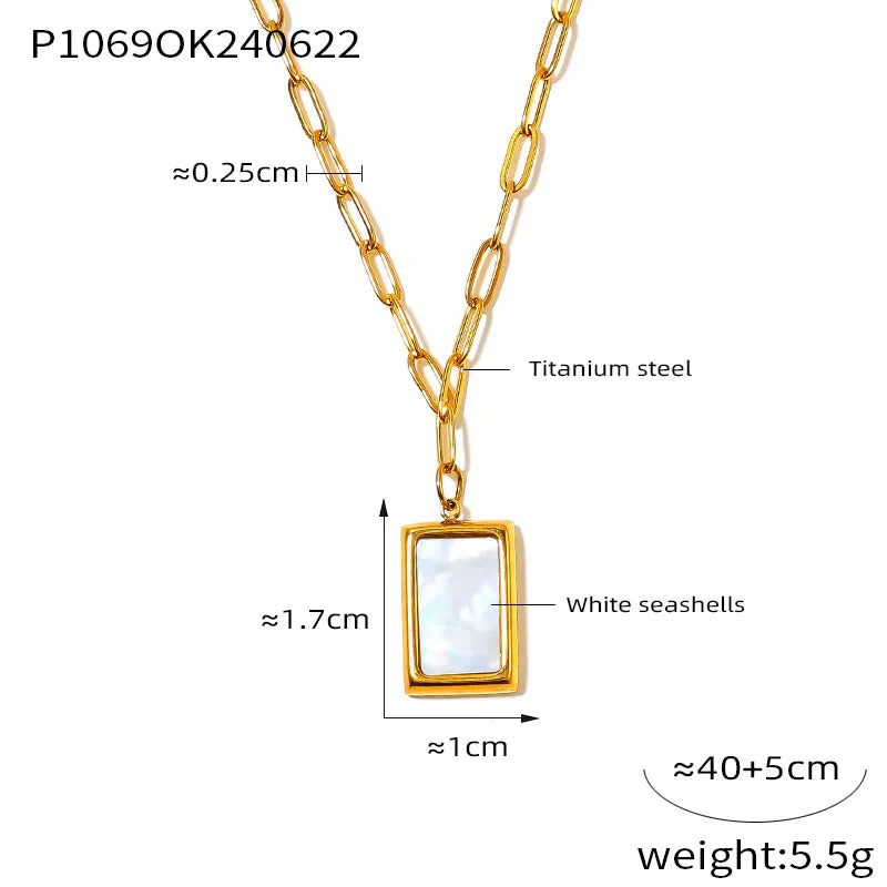 Wholesale Jewelry Elegant French Style Quadrilateral 304 Stainless Steel Shell 18K Gold Plated Plating Inlay Pendant Necklace