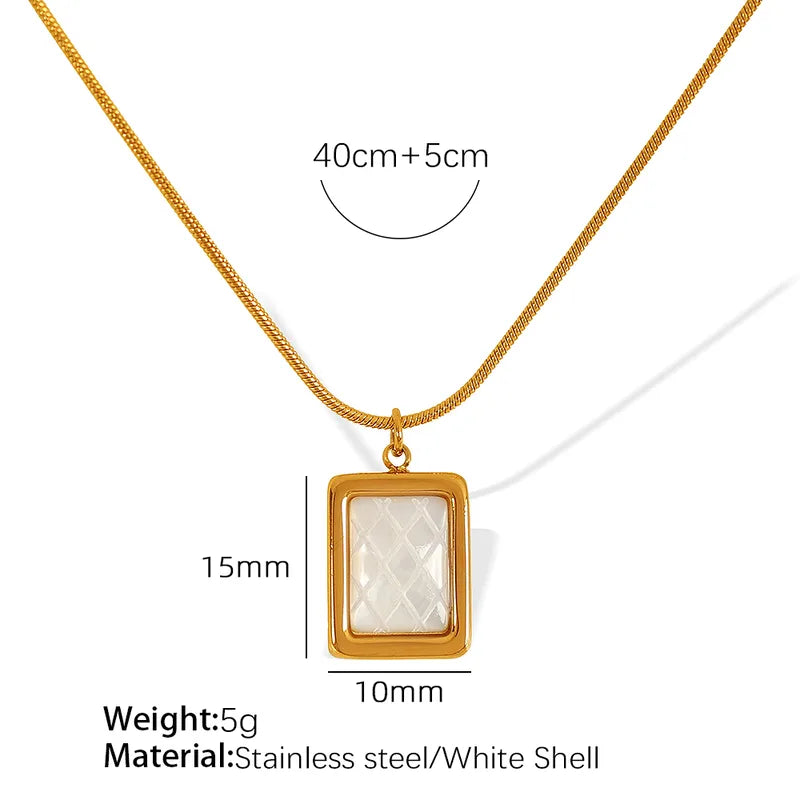 Wholesale Jewelry Elegant French Style Simple Style Square 304 Stainless Steel Shell 18K Gold Plated Polishing Inlay Pendant Necklace