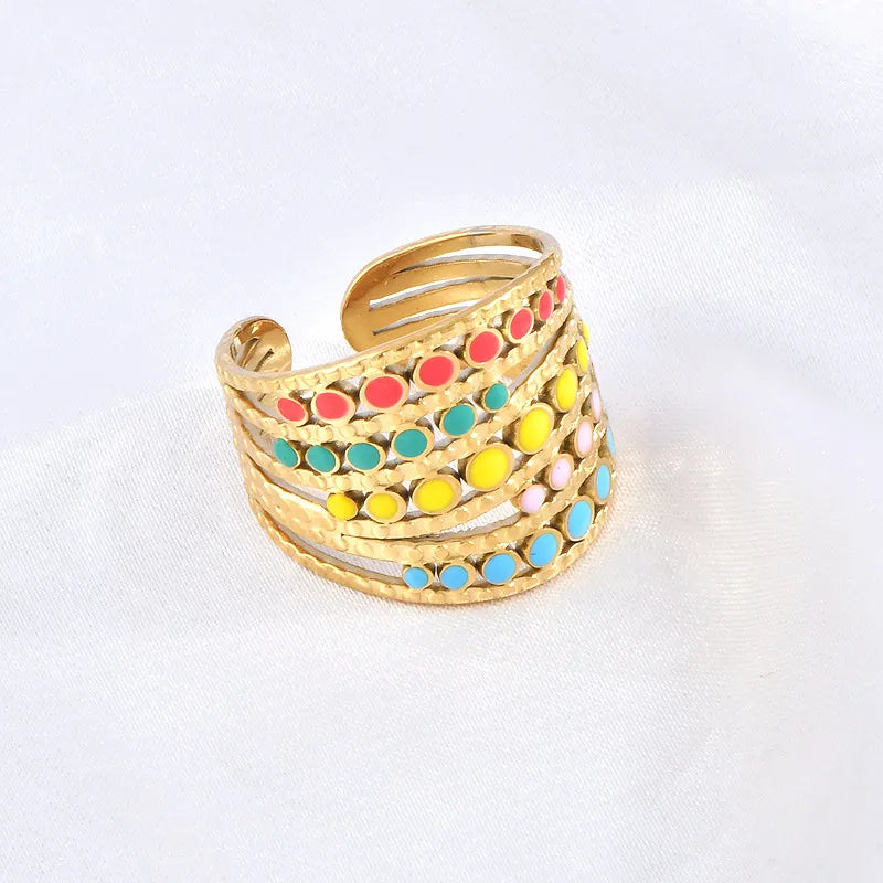 Wholesale Jewelry Elegant Geometric Colorful Titanium Steel Open Rings