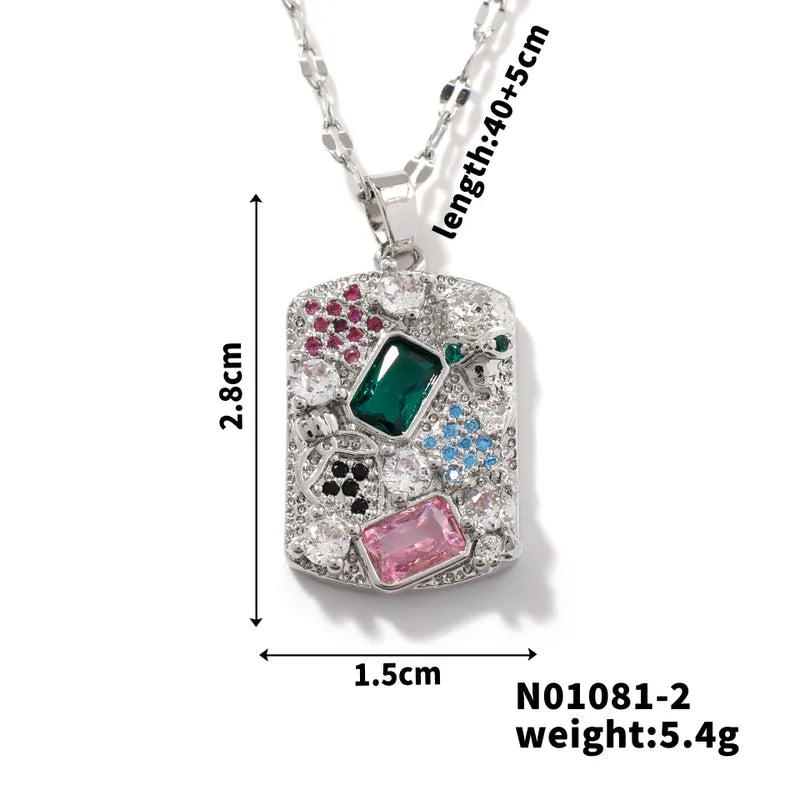 Wholesale Jewelry Elegant Geometric Square 304 Stainless Steel Copper Zircon K Gold Plated Rhodium Plated Inlay Pendant Necklace