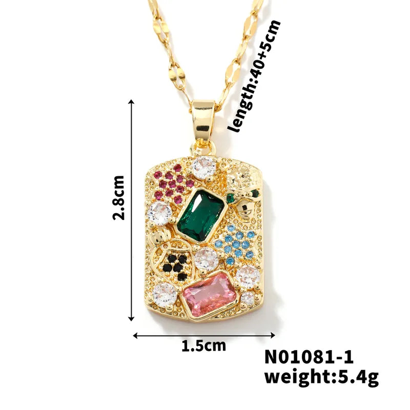 Wholesale Jewelry Elegant Geometric Square 304 Stainless Steel Copper Zircon K Gold Plated Rhodium Plated Inlay Pendant Necklace