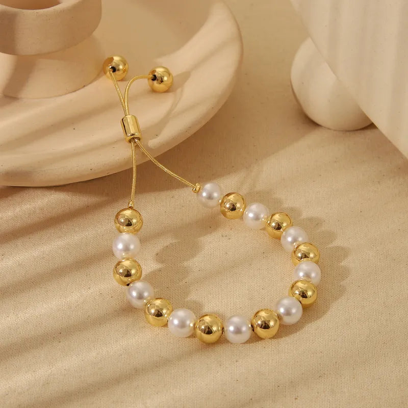 Wholesale Jewelry Elegant Heart Shape Copper 18K Gold Plated Beaded Imitation Pearl Plating Bracelets