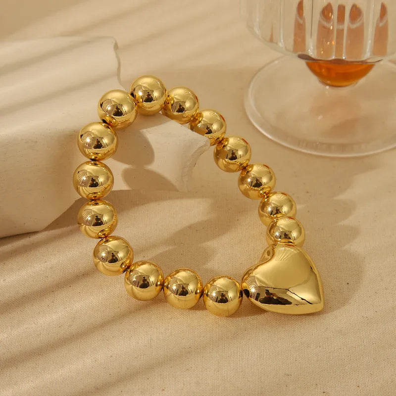 Wholesale Jewelry Elegant Heart Shape Copper 18K Gold Plated Beaded Imitation Pearl Plating Bracelets