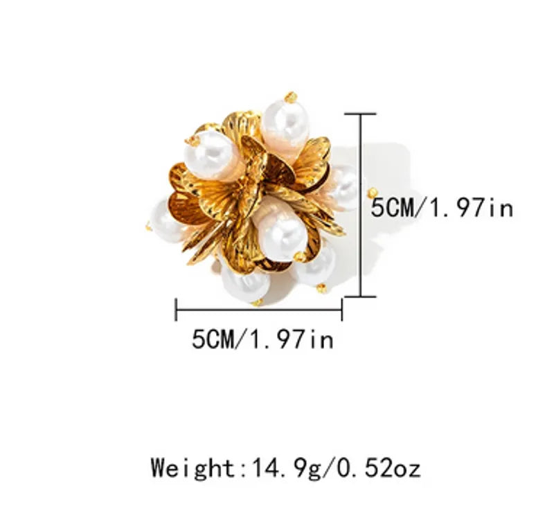 Wholesale Jewelry Elegant Lady Classic Style Flower 304 Stainless Steel Pearl 14K Gold Plated Plating Inlay Open Rings