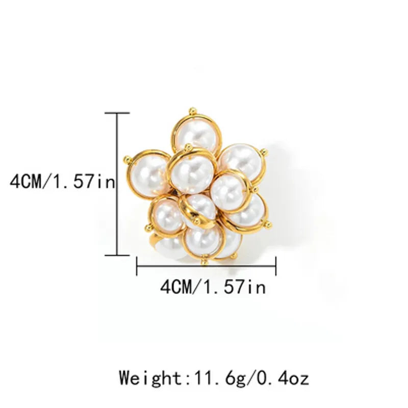 Wholesale Jewelry Elegant Lady Classic Style Flower 304 Stainless Steel Pearl 14K Gold Plated Plating Inlay Rings