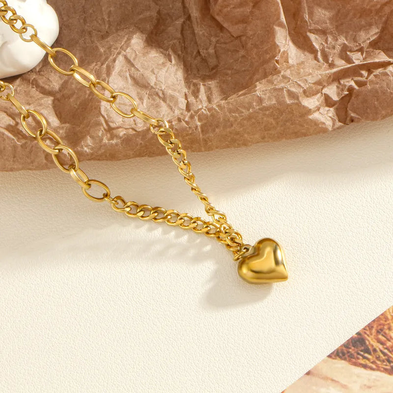 Wholesale Jewelry Elegant Luxurious Heart Shape 304 Stainless Steel Gold Plated Plating Pendant Necklace