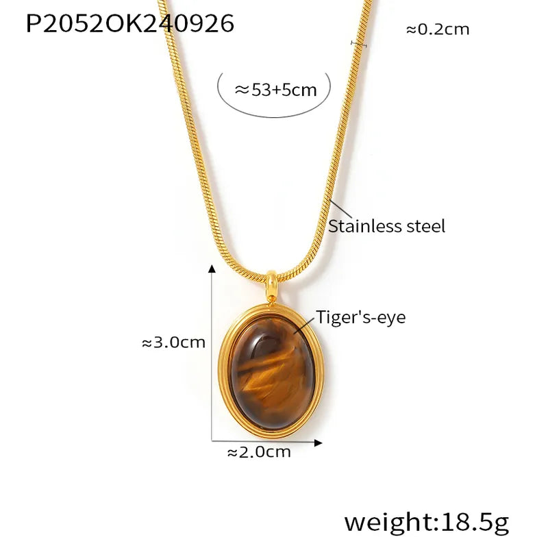 Wholesale Jewelry Elegant Luxurious Vacation Geometric 304 Stainless Steel Tiger Eye 18K Gold Plated Necklace