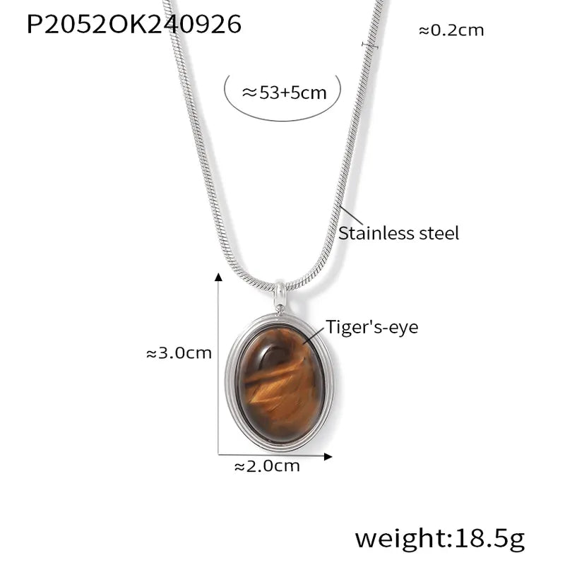 Wholesale Jewelry Elegant Luxurious Vacation Geometric 304 Stainless Steel Tiger Eye 18K Gold Plated Necklace