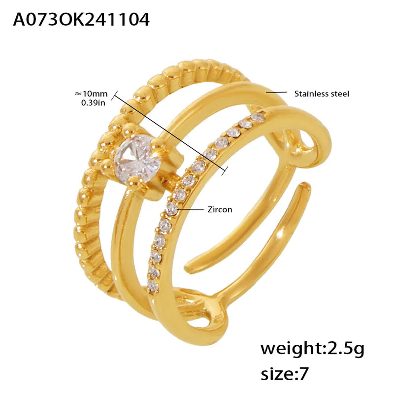 Wholesale Jewelry Elegant Luxurious Vacation Geometric 304 Stainless Steel Zircon 18K Gold Plated Rings