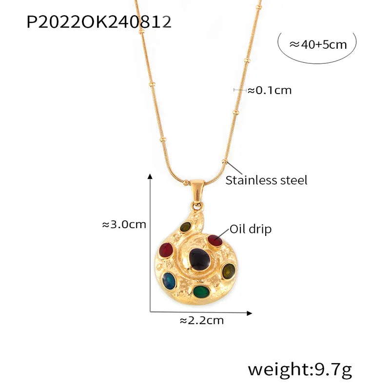 Wholesale Jewelry Elegant Marine Style Artistic Geometric Conch 304 Stainless Steel Artificial Gemstones Inlay Pendant Necklace