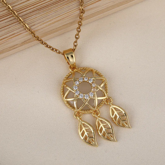 Wholesale Jewelry Elegant Modern Style Angel Star Flower Titanium Steel Rhinestones Plating Pendant Necklace Cable Chain