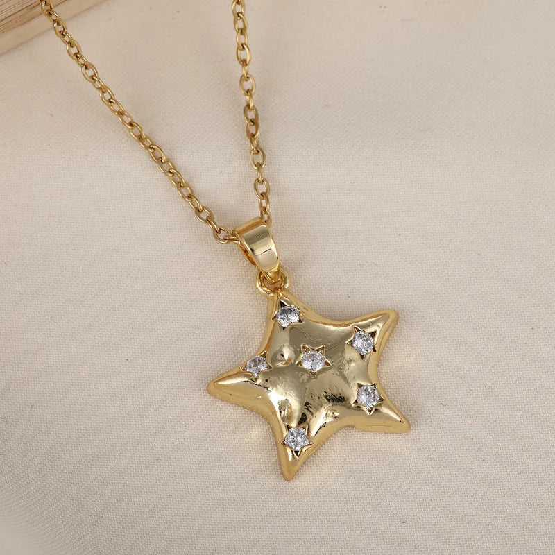 Wholesale Jewelry Elegant Modern Style Angel Star Flower Titanium Steel Rhinestones Plating Pendant Necklace Cable Chain