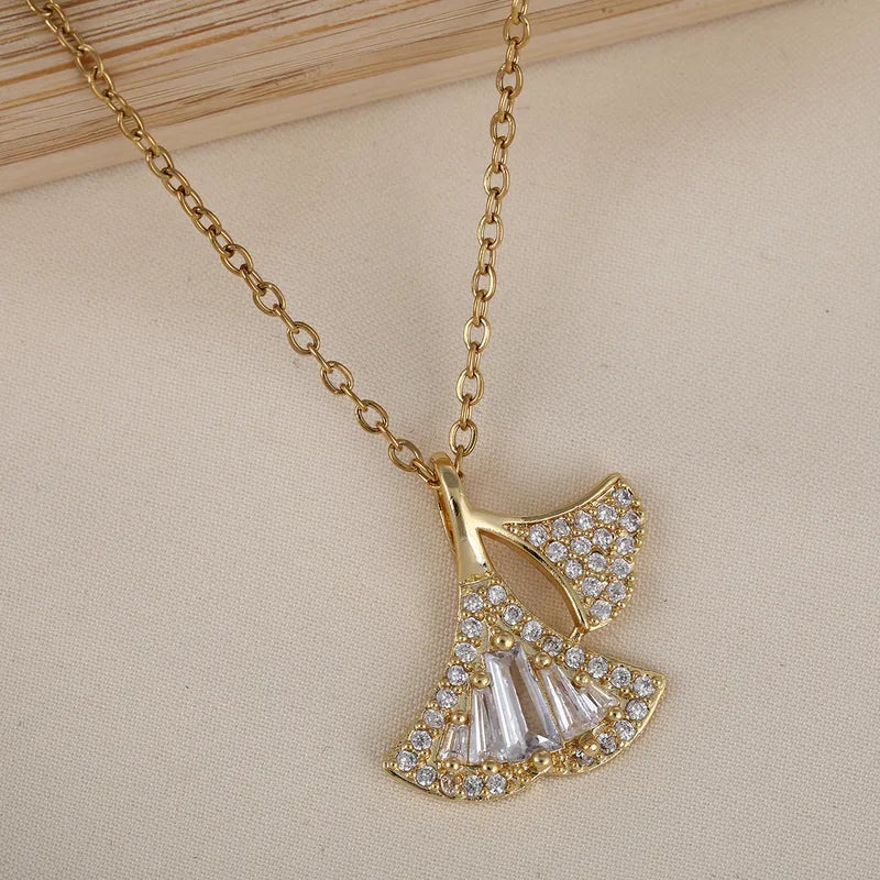 Wholesale Jewelry Elegant Modern Style Angel Star Flower Titanium Steel Rhinestones Plating Pendant Necklace Cable Chain