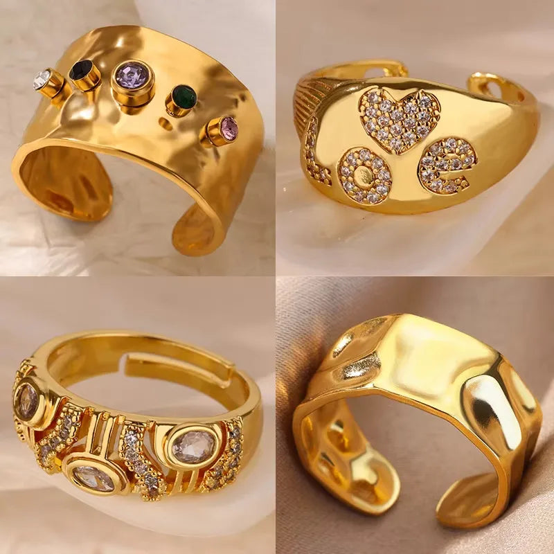 Wholesale Jewelry Elegant Modern Style Geometric Copper Adjustable Ring Open Rings