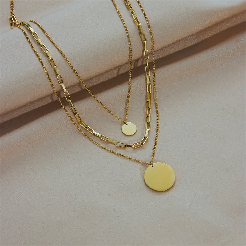 Wholesale Jewelry Elegant Round Solid Color Titanium Steel Chain Pendant Necklace