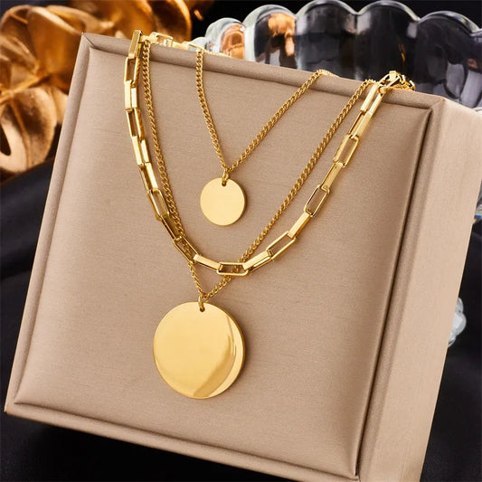 Wholesale Jewelry Elegant Round Solid Color Titanium Steel Chain Pendant Necklace