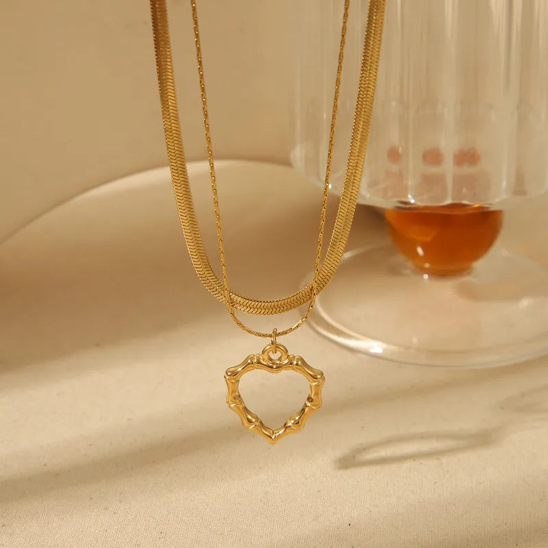 Wholesale Jewelry Elegant Simple Style Commute Heart Shape 304 Stainless Steel 18K Gold Plated Pendant Necklace