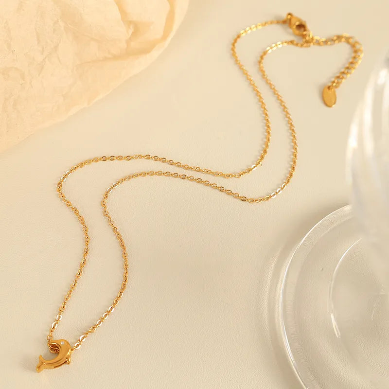 Wholesale Jewelry Elegant Simple Style Dolphin 304 Stainless Steel 18K Gold Plated Polishing Plating Pendant Necklace