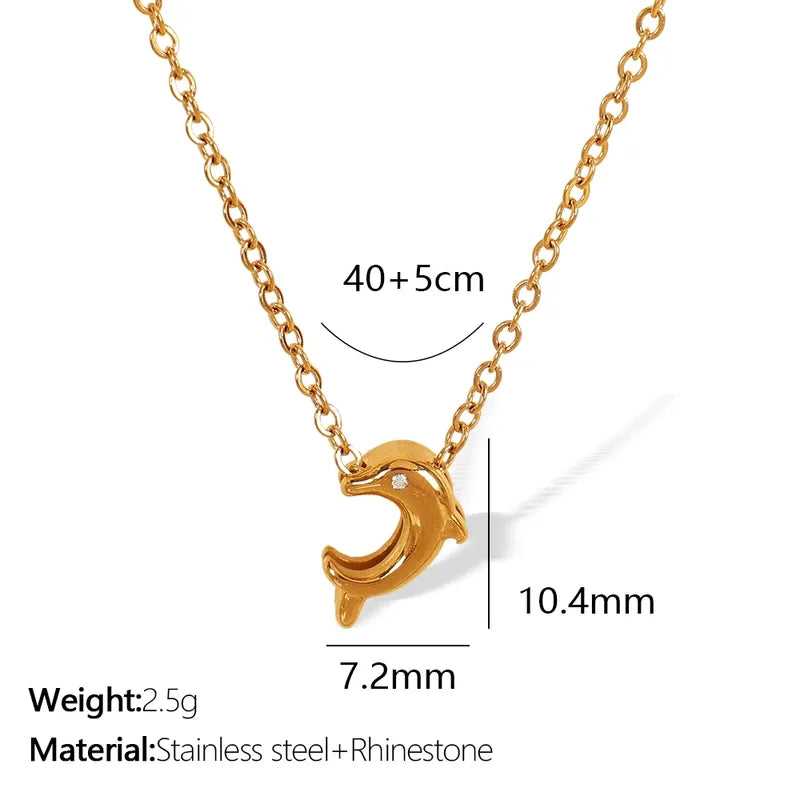 Wholesale Jewelry Elegant Simple Style Dolphin 304 Stainless Steel 18K Gold Plated Polishing Plating Pendant Necklace