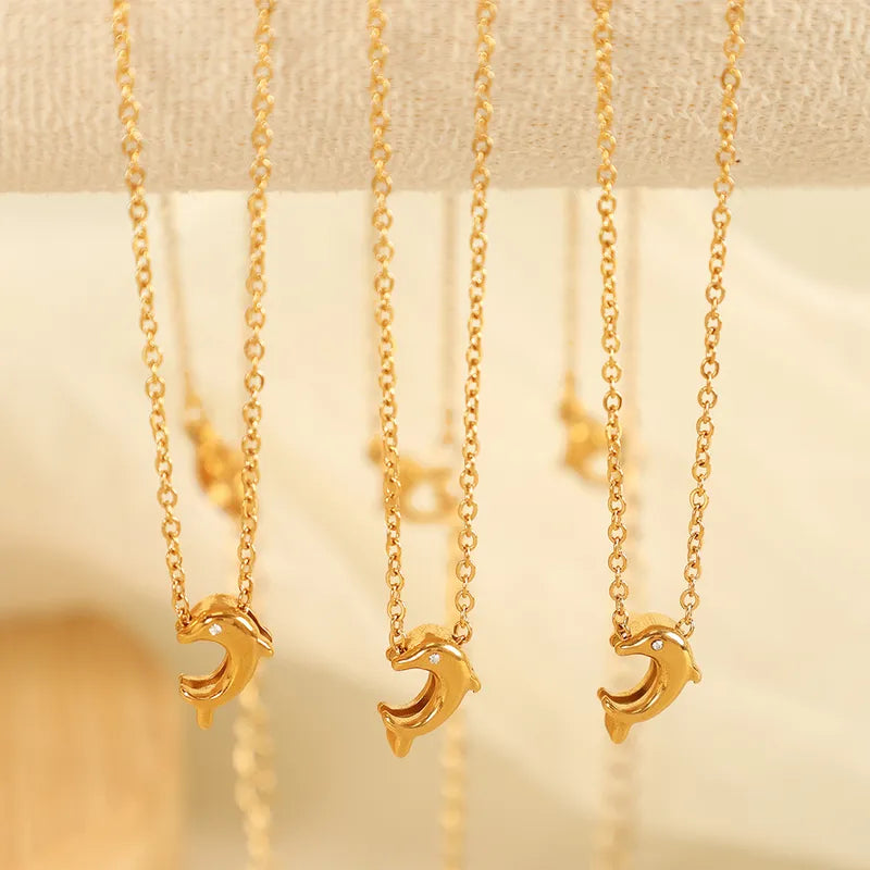 Wholesale Jewelry Elegant Simple Style Dolphin 304 Stainless Steel 18K Gold Plated Polishing Plating Pendant Necklace