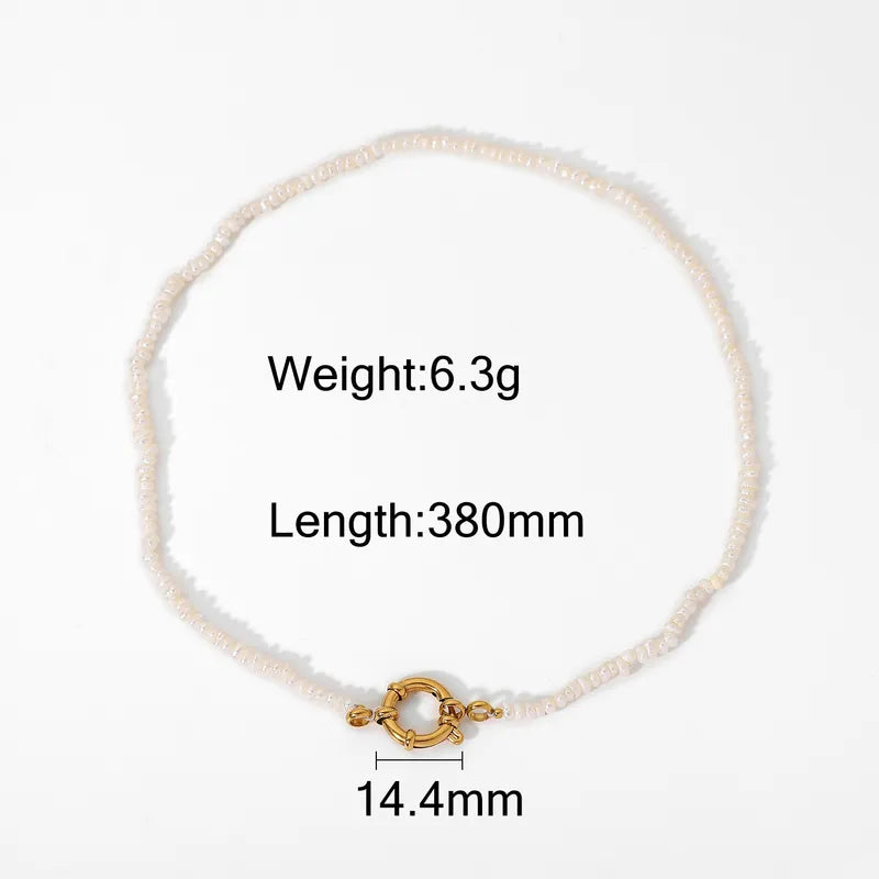 Wholesale Jewelry Elegant Simple Style Geometric Mother Pearl Shellfish Titanium Steel Beaded Necklace