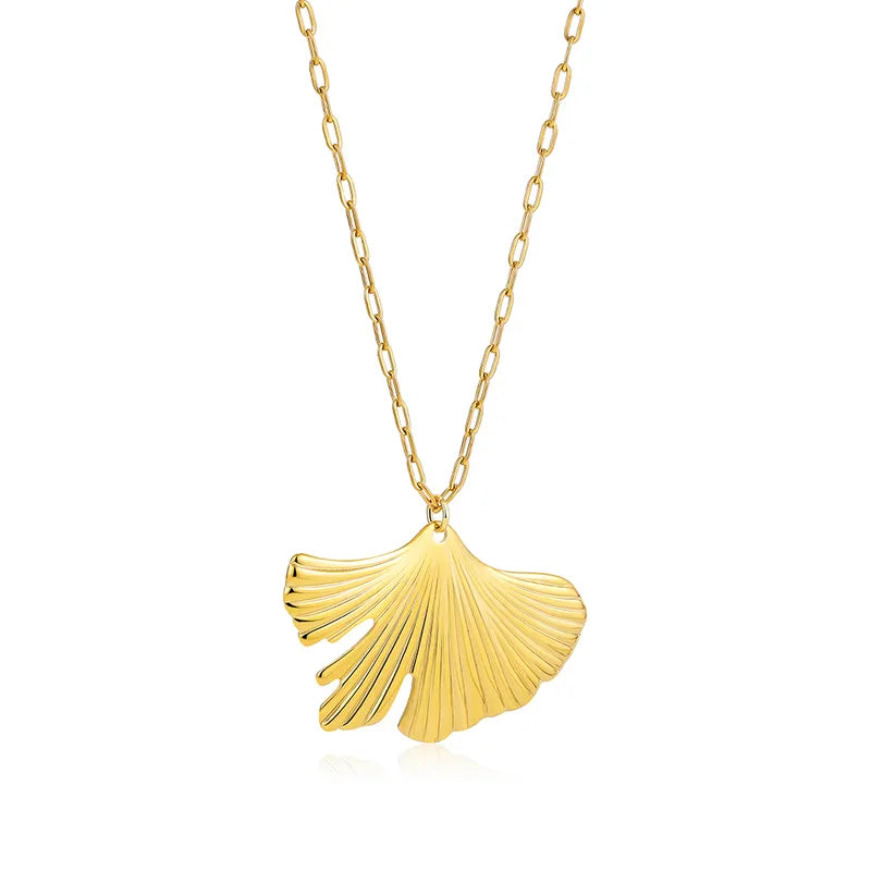 Wholesale Jewelry Elegant Simple Style Leaf 304 Stainless Steel Ruffles Pendant Necklace