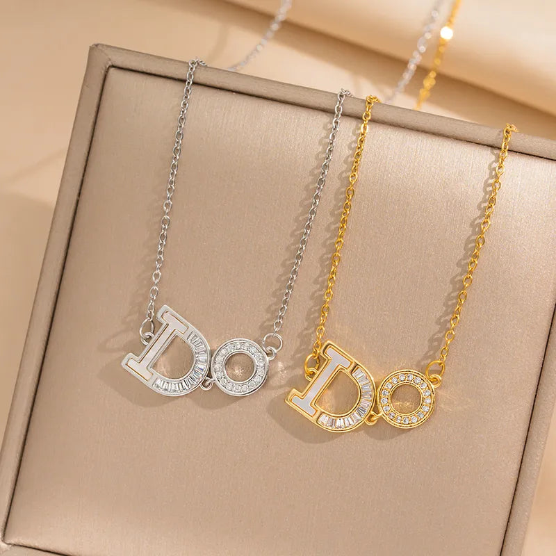 Wholesale Jewelry Elegant Simple Style Letter Titanium Steel Shell Zircon Inlay Necklace