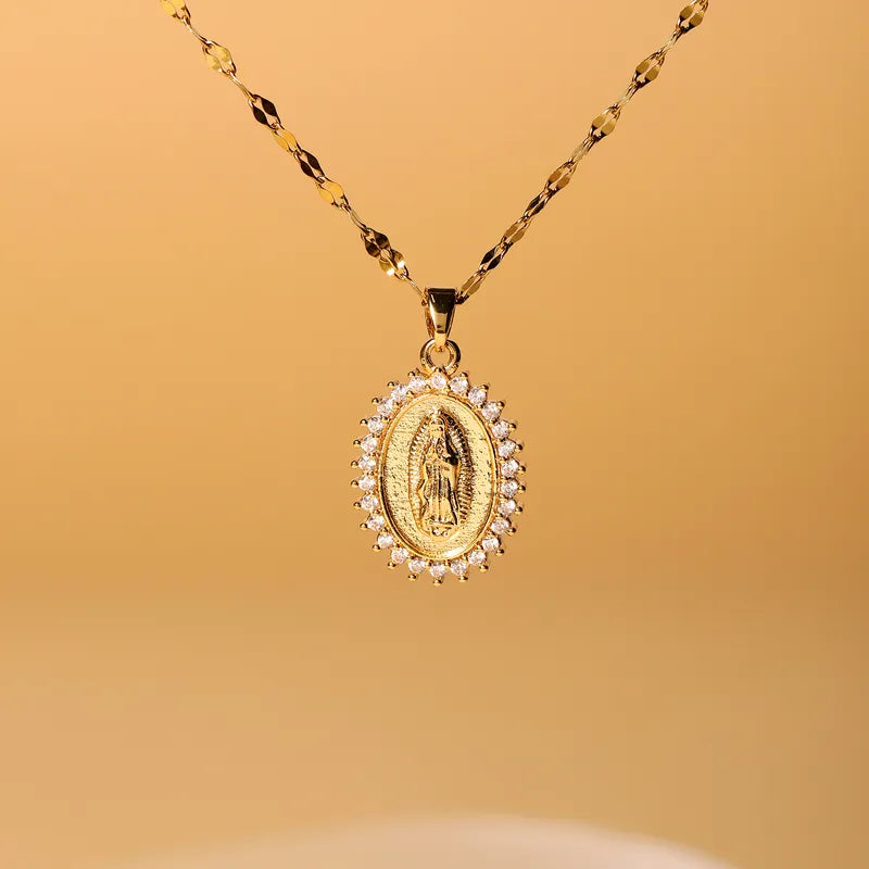 Wholesale Jewelry Elegant Simple Style Oval Stainless Steel Zircon Inlay Pendant Necklace