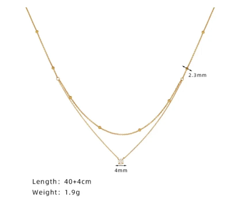 Wholesale Jewelry Elegant Simple Style Round 304 Stainless Steel Titanium Steel Zircon Inlay Double Layer Necklaces