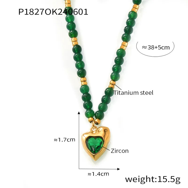 Wholesale Jewelry Elegant Simple Style Streetwear Round Heart Shape 304 Stainless Steel Zircon 18K Gold Plated Beaded Plating Inlay Pendant Necklace