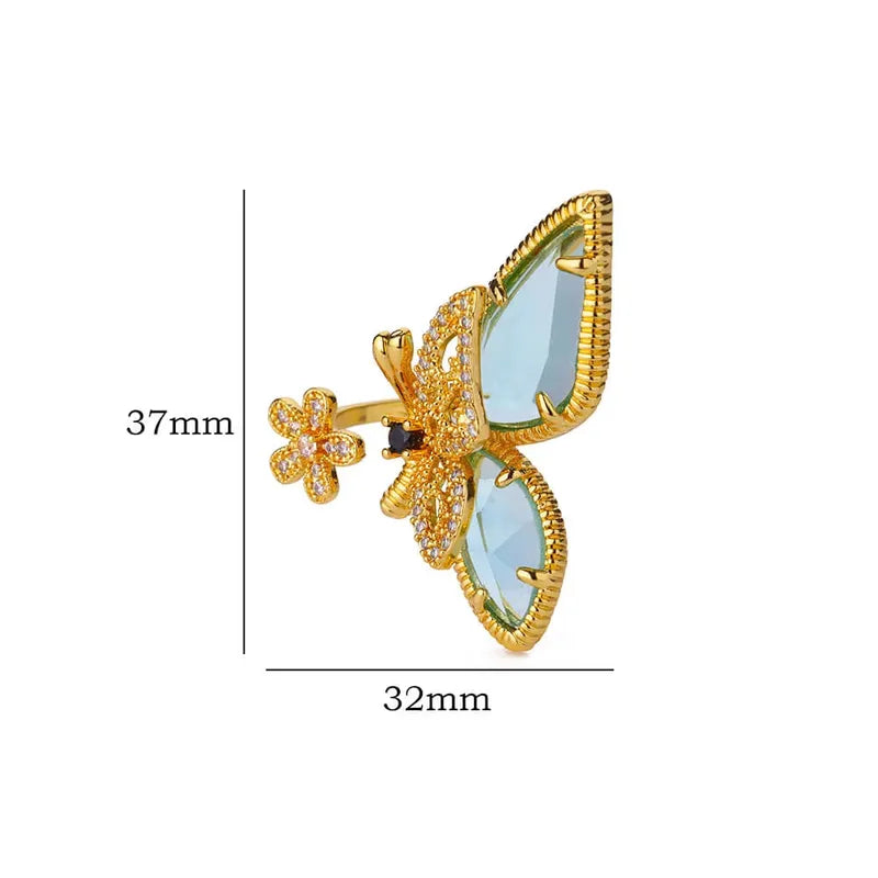 Wholesale Jewelry Elegant Streetwear Butterfly Copper Artificial Crystal Zircon Plating Open Rings