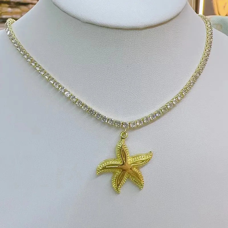 Wholesale Jewelry Elegant Streetwear Starfish Heart Shape Solid Color Copper Zircon 18K Gold Plated Handmade Plating Inlay Necklace